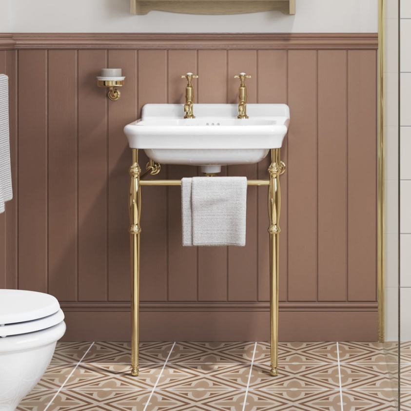 Burlington Guild 560mm Gold Wash Stand & Basin - Lifestyle Image